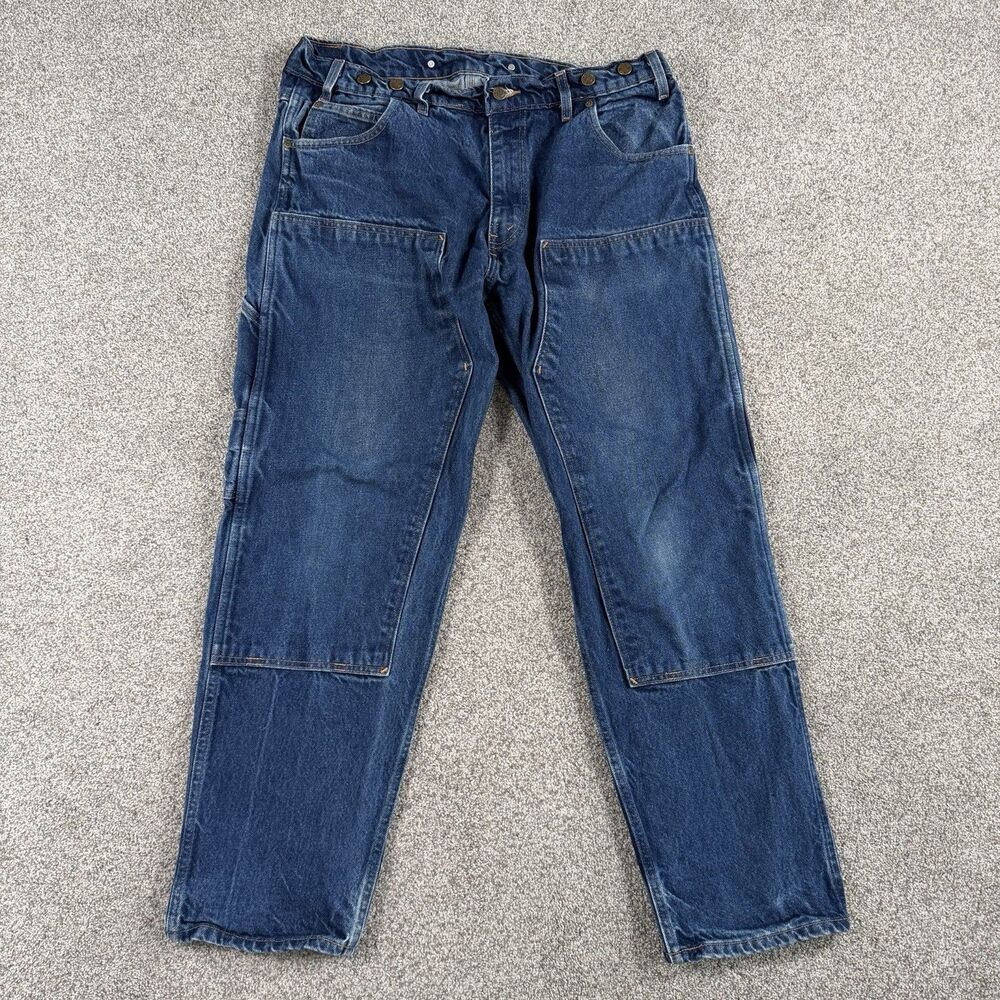 Prison Blues Double Knee Mens Carpenter Logger Jeans Suspenders Blue Size 40x32
